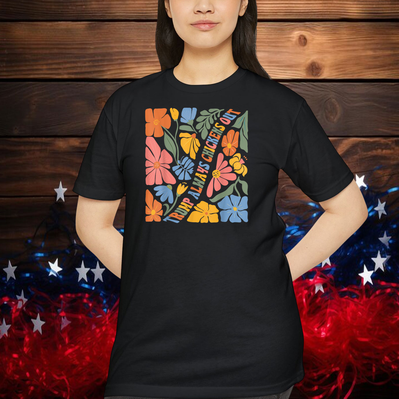Boho Floral Funny Trump Always Chickens Out TACO T-Shirt