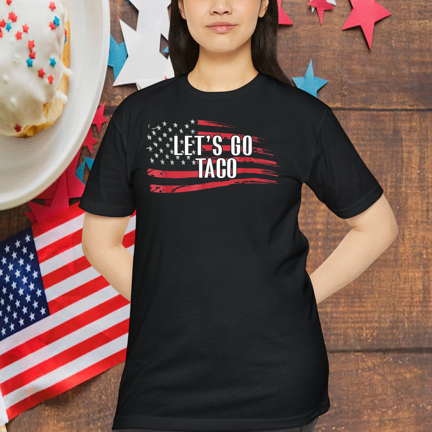 Funny Let's Go Taco USA Flag T-Shirt