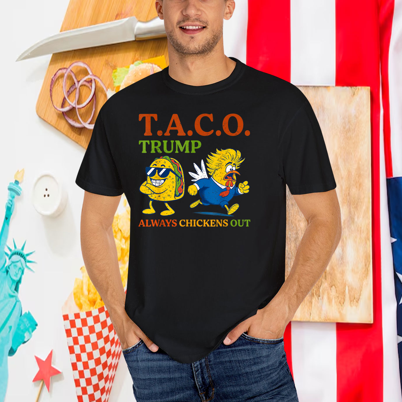 Funny T.A.C.O Trump Always Chickens Out Shirt