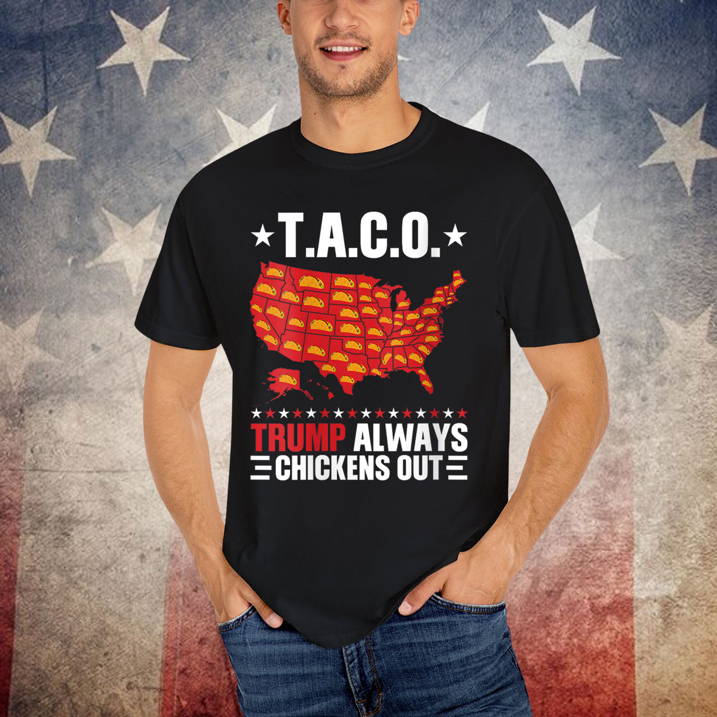 Funny Trump Always Chickens Out Taco Map Shirt