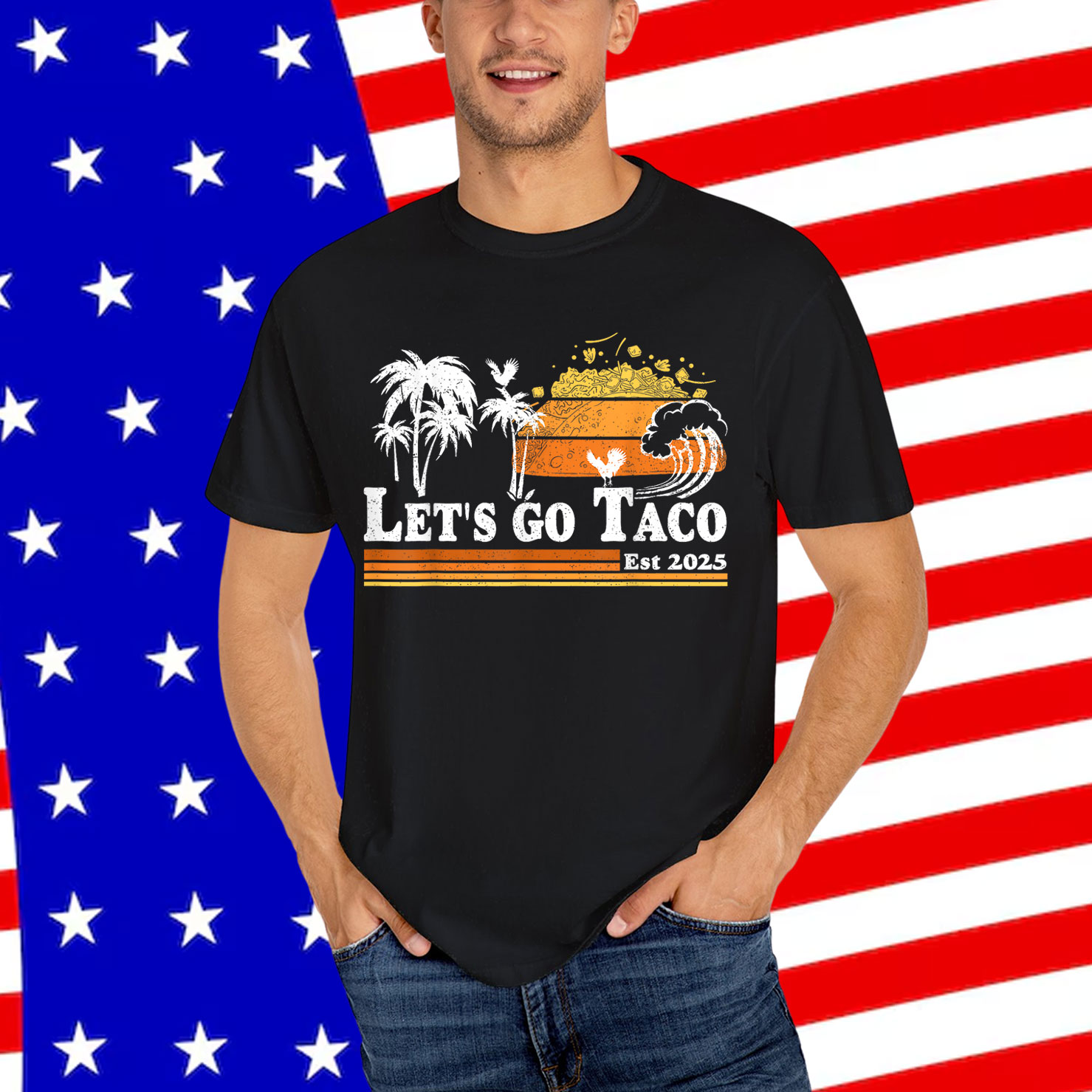 Retro Let's Go TACO Est 2025 Trump Always Chickens Out Shirt